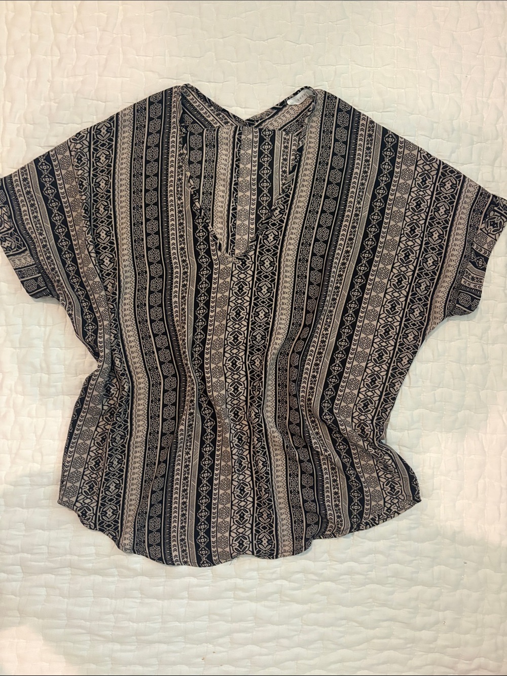 Lush Black & Cream Striped Aztec V-Neck Tunic
